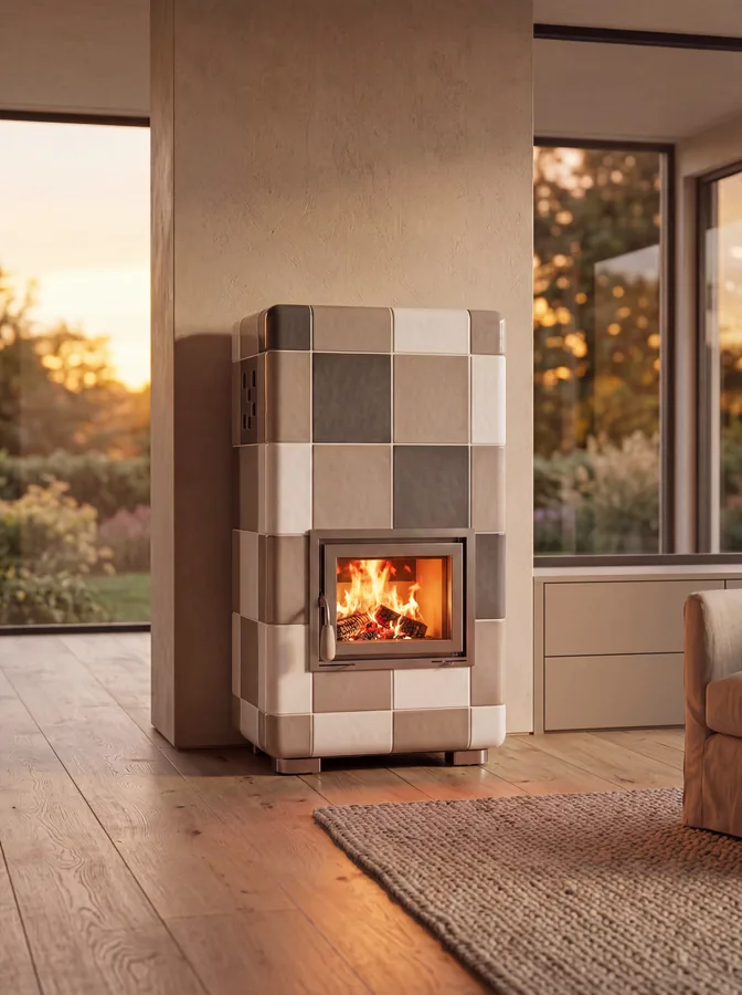Stufa in ceramica Ambra tre colori, dettaglio della camera di combustione