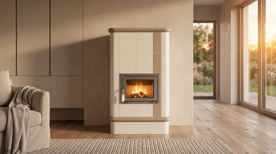 Stufa in ceramica artigianale Sirio, vista frontale